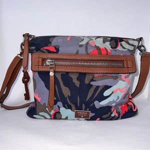 Fossil Crossbody Satchel - Floral Canvas & Leather Trim